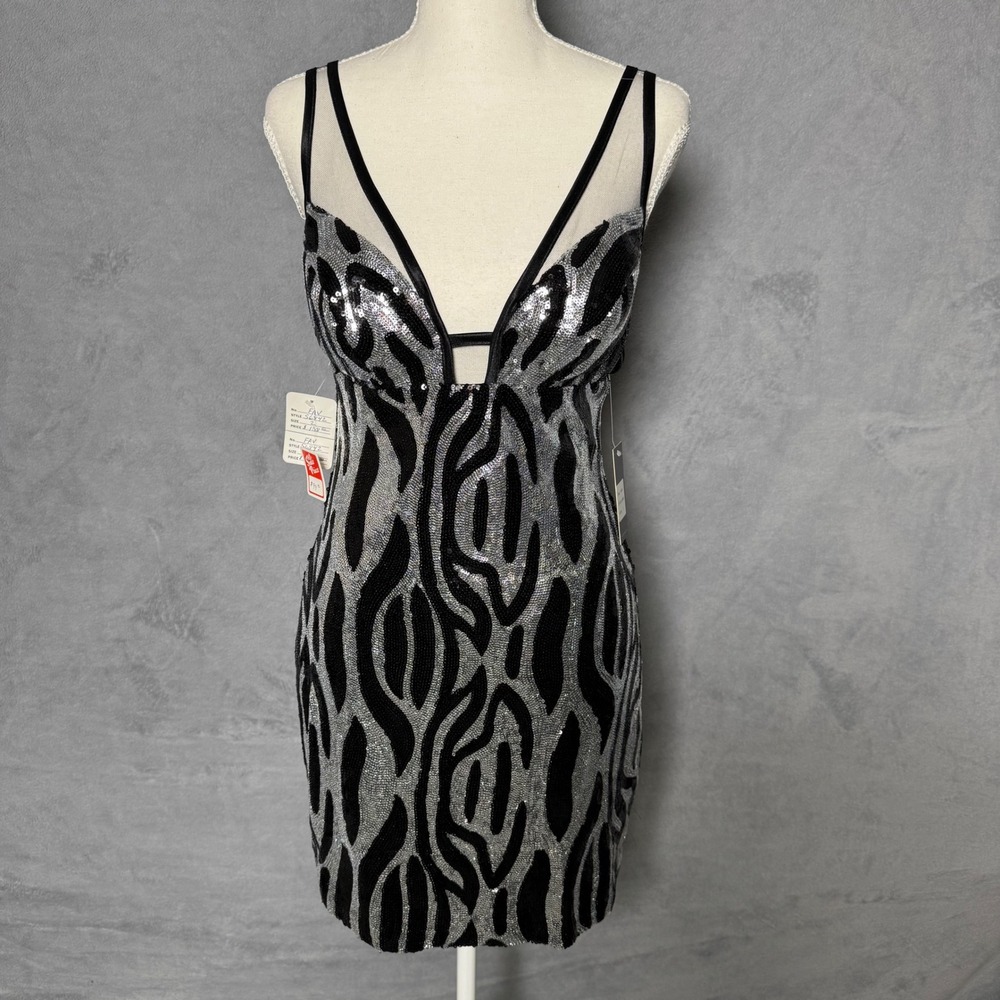 Faviana NWT Size 2 Sequin Zebra Bodycon Mini Dress Glam Party